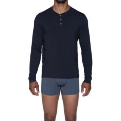 Wood Henley Lounge Shirt - Black -Underwear Speedo 11779 97913.1652561637
