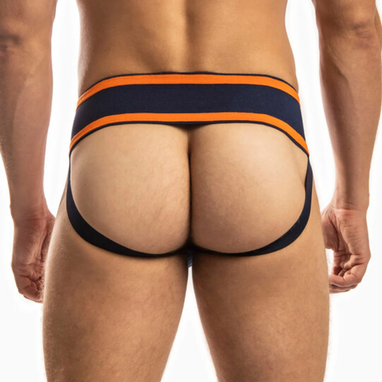 Jack Adams - Footballer Lace-Up Jockstrap - Navy/Orange 4 Jack Adams - Footballer Lace-Up Jockstrap - Navy/Orange - Image 2
