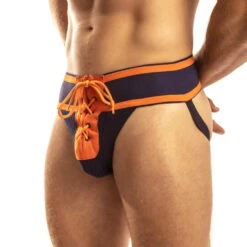 Jack Adams - Footballer Lace-Up Jockstrap - Navy/Orange