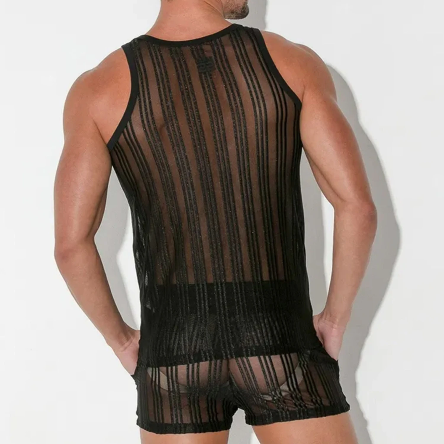 Code 22 - Mesh Pinstripe Tank Top - Black 4 Code 22 - Mesh Pinstripe Tank Top - Black - Image 2
