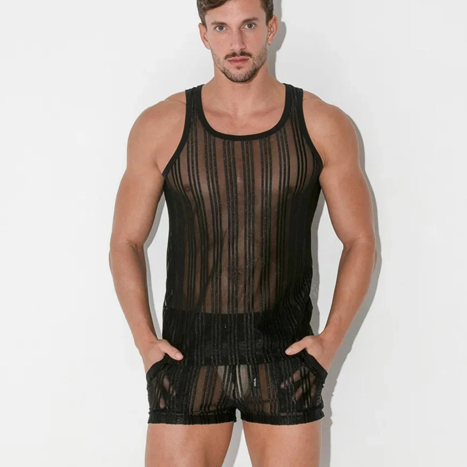 Code 22 - Mesh Pinstripe Tank Top - Black 5 Code 22 - Mesh Pinstripe Tank Top - Black - Image 3