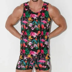 Code 22 - Vivid Print Tank Top - Flamingos