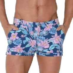 CODE 22 - 5-Pocket Micro Shorts - Aqua Floral