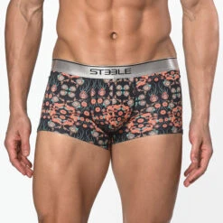 St33le - Cotton Print Low Rise Trunk - Navy/Coral Paisley